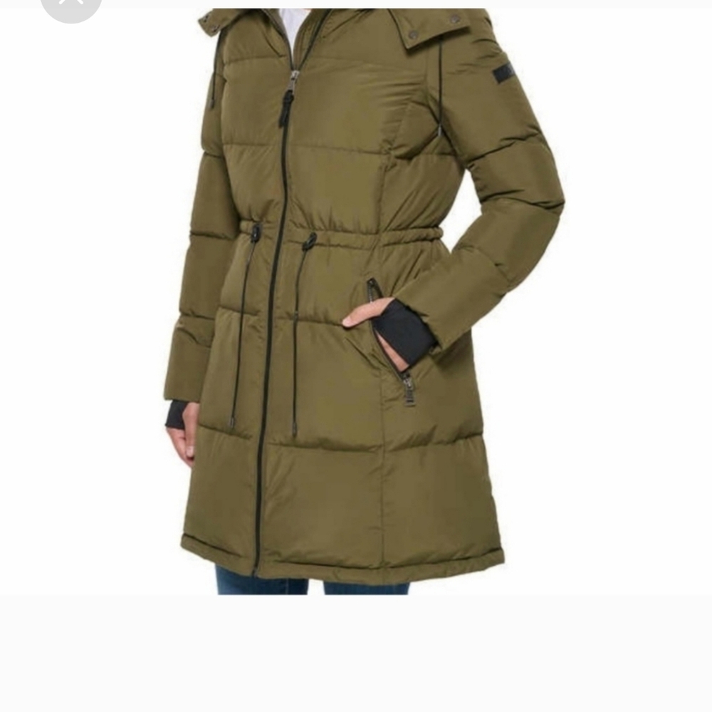 DKNY Jacket Puffer Lightweight Thumb Cuffs Zippered Pockets Green Ladies XXL NEW - Picture 3 of 12